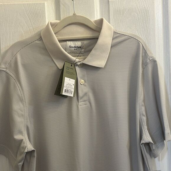 NWT Goodfellow & Co Men's Beige Stripe Polo Short Sleeve Shirt Size Large - Picture 6 of 13